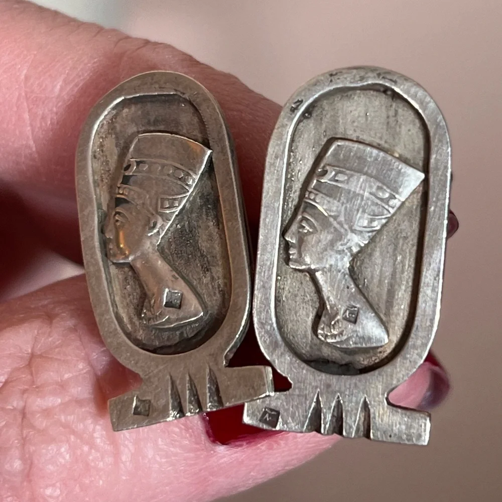 Antique Art Deco Victorian Egyptian Pharaoh Sterling silver Cufflinks